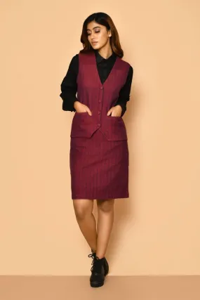 Red V-Neck Waist Coat Cotton Jacket for Ladies