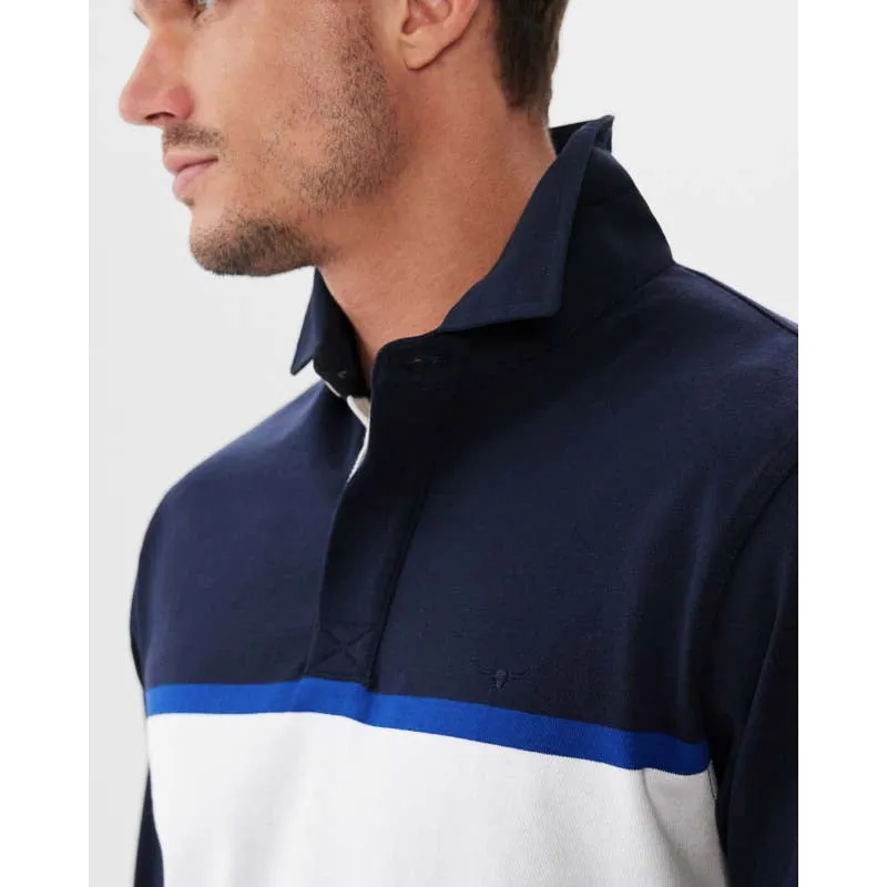 R.M.Williams Tweedale Mens Cotton Rugby Shirt - Navy/White