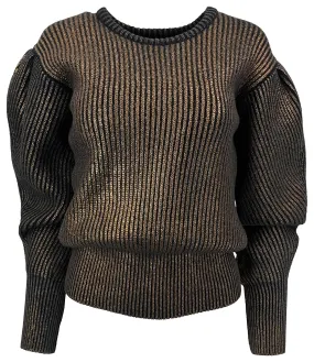 Rochas Lamé Crewneck with Puff Sleeves in Black