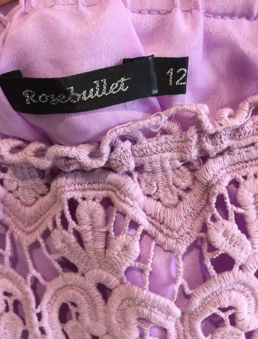 ROSE BULLET Size 10  Mauve Lace Boho Womens Skirt Crochet Bohemian