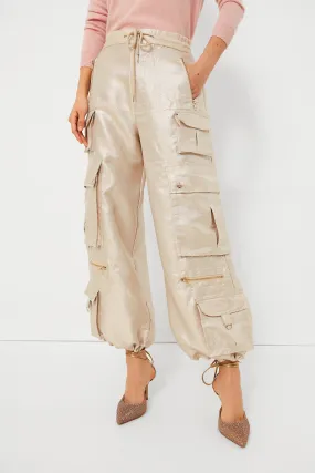 Rose Gold Metallic Cargo Pants