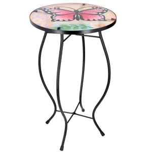 Round Side Mosaic Table With Large Butterfly Design