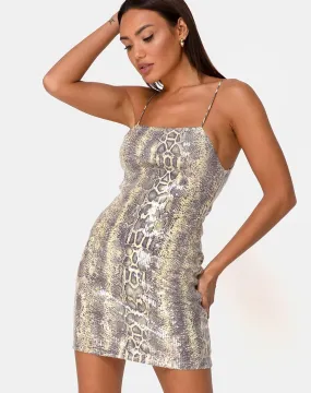 Selana Bodycon Dress in Acid Snake Clear Sequin