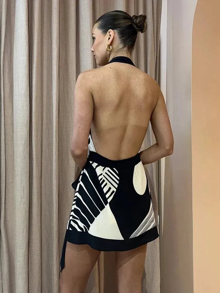 Sexy Backless V-neck Bodycon Dress: Elegant Club Print A-Line for Women