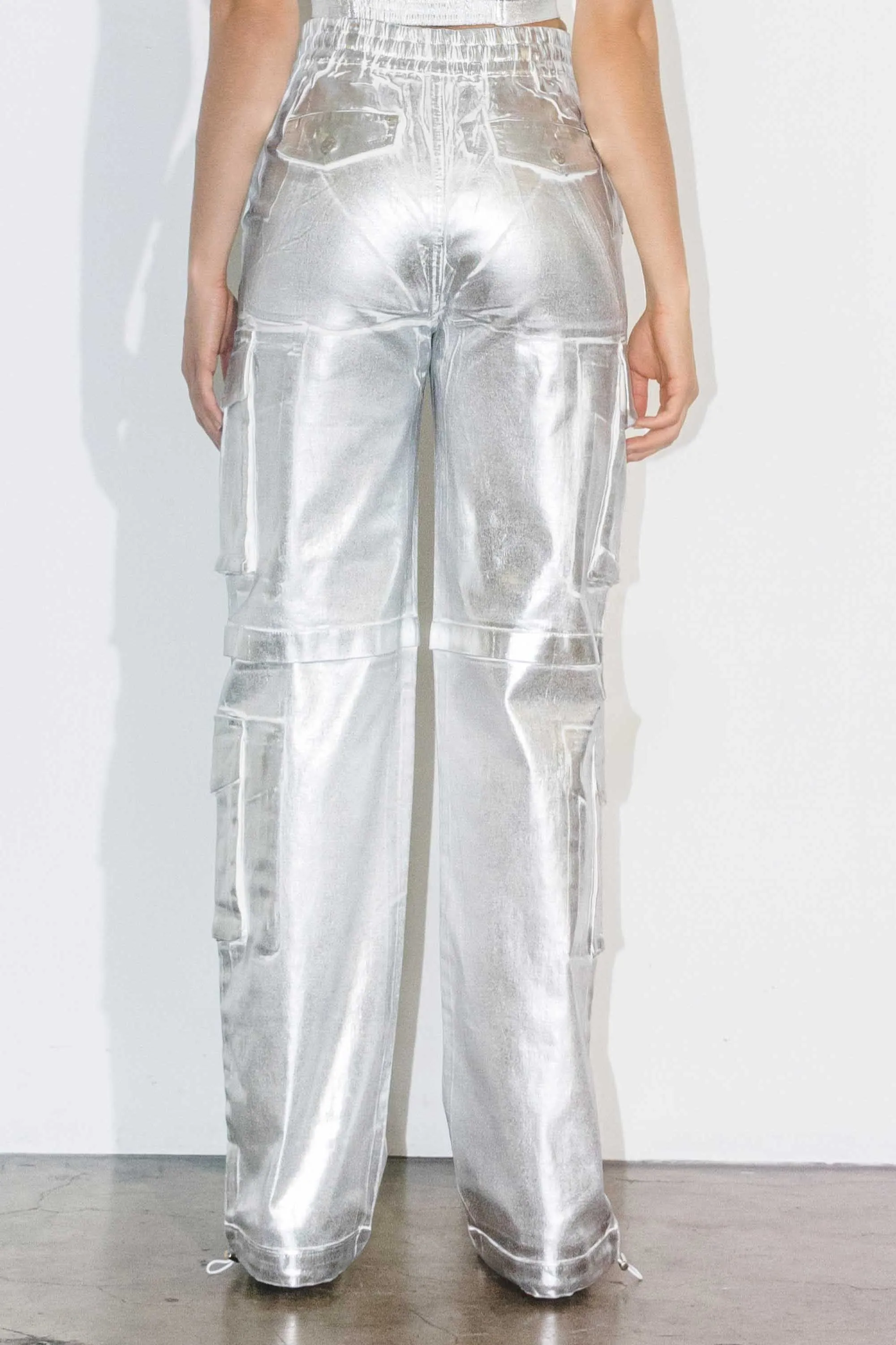 Silver Foil Printed Cargo Pants