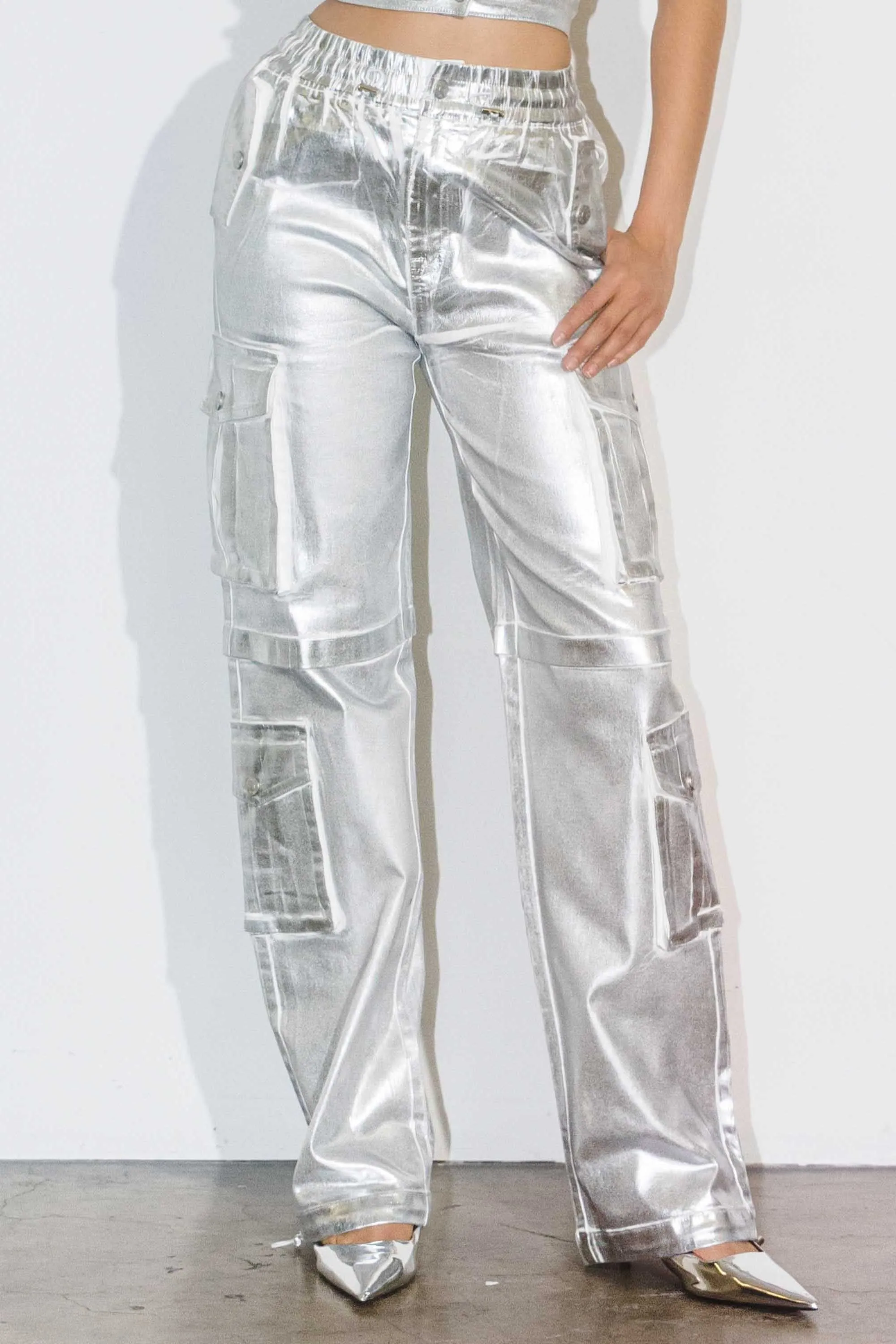 Silver Foil Printed Cargo Pants