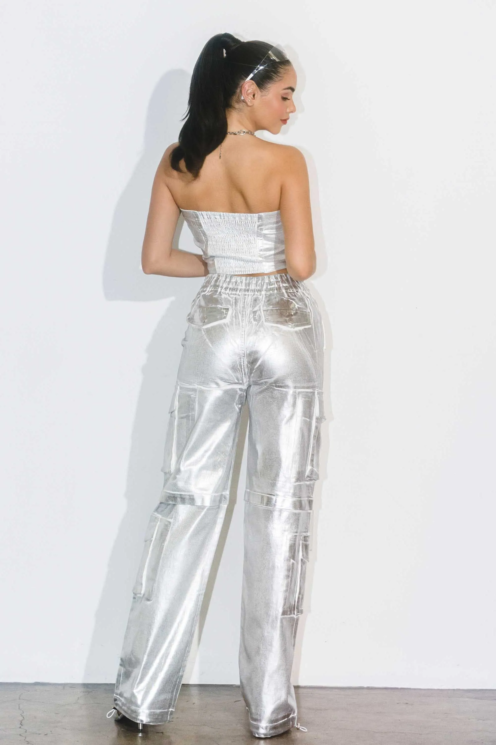 Silver Foil Printed Cargo Pants