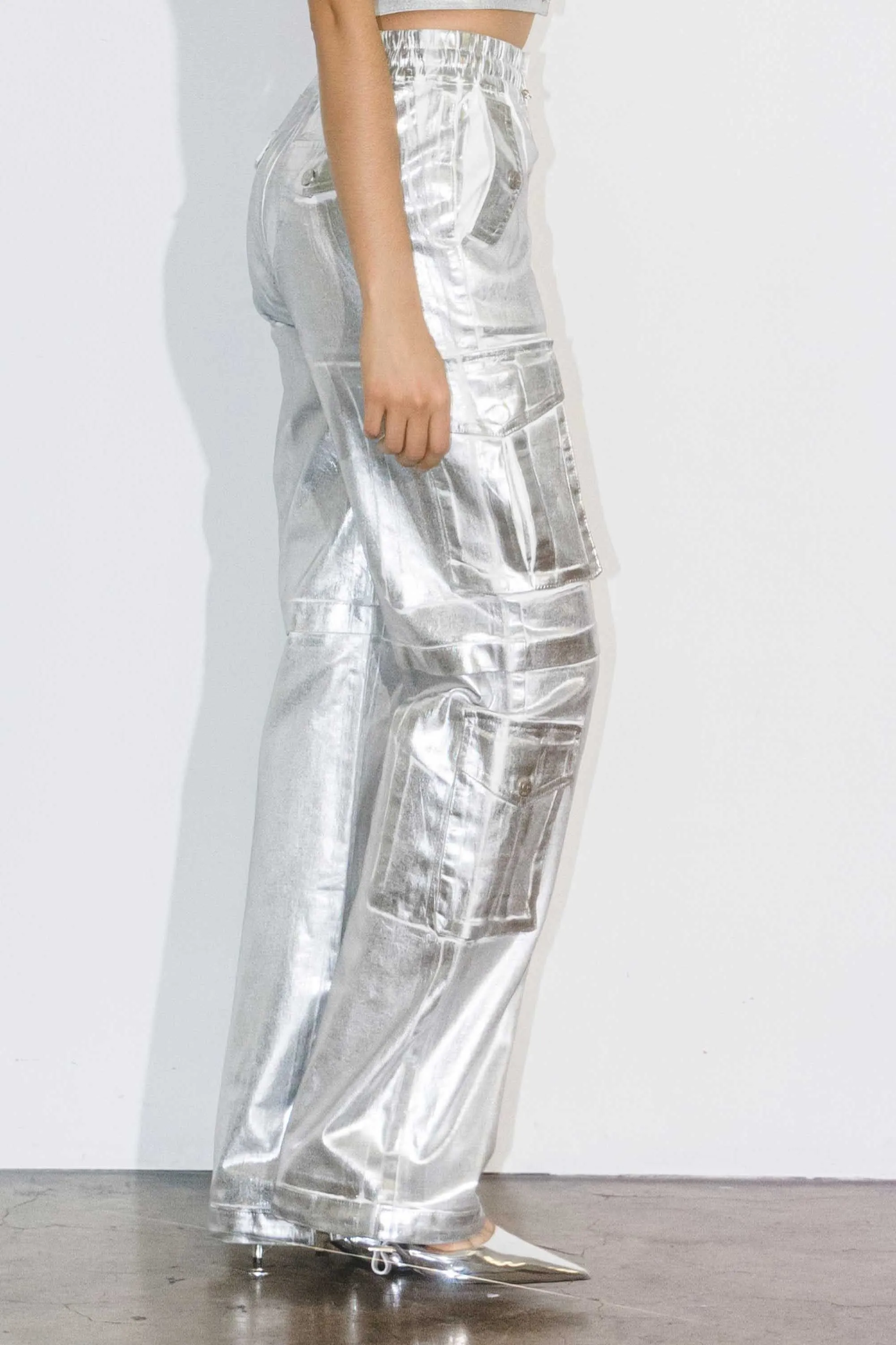 Silver Foil Printed Cargo Pants