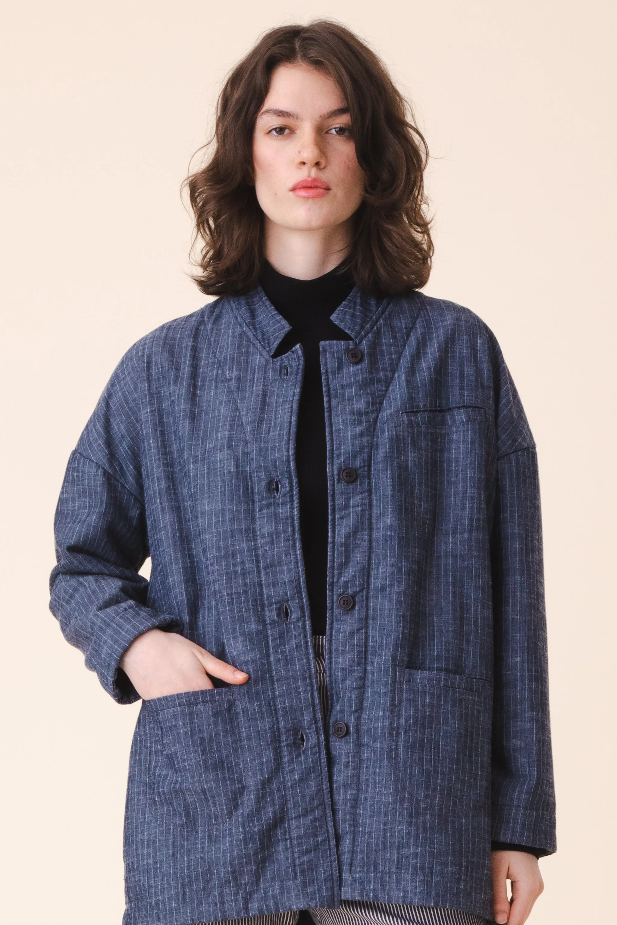 Soft Blazer in Navy Stripe