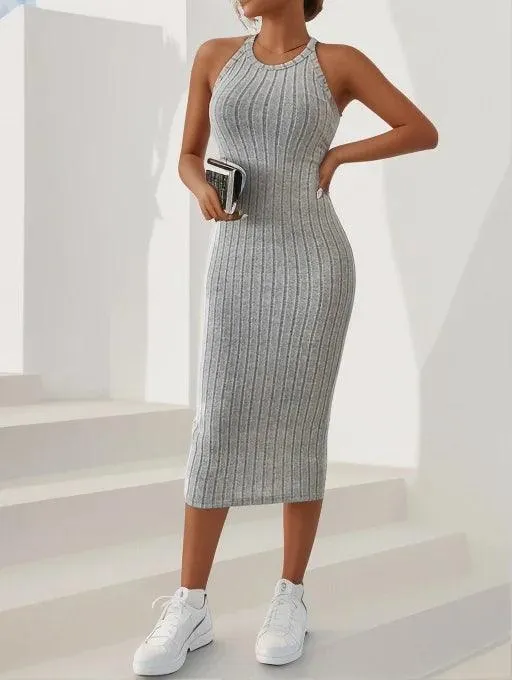 Solid Ribbed Knit Tank Dress: Stylish Choice for Summer Glamour