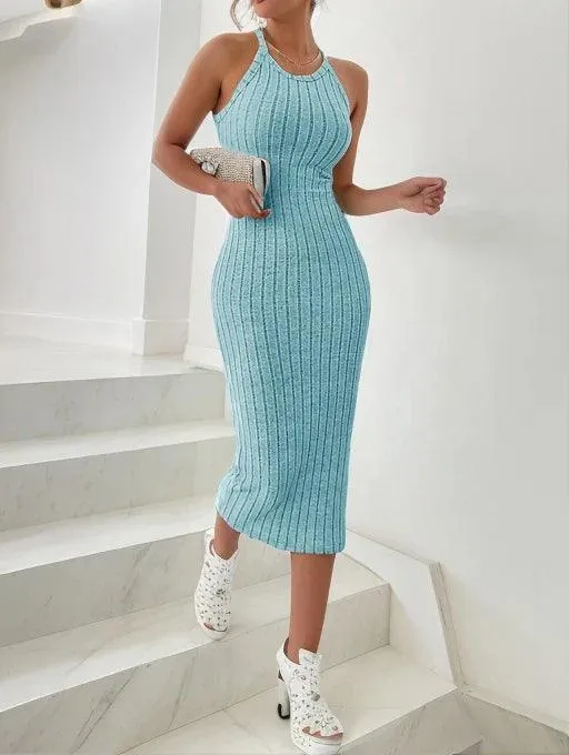 Solid Ribbed Knit Tank Dress: Stylish Choice for Summer Glamour