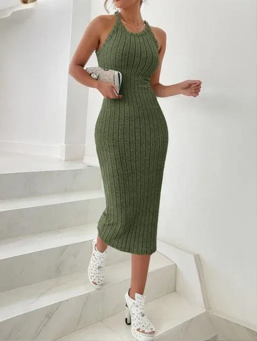 Solid Ribbed Knit Tank Dress: Stylish Choice for Summer Glamour