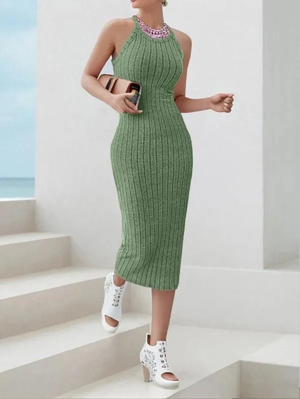 Solid Ribbed Knit Tank Dress: Stylish Choice for Summer Glamour