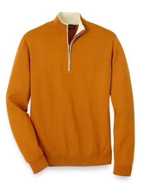 Supima Cotton Zip Mock Neck Sweater - Bronze