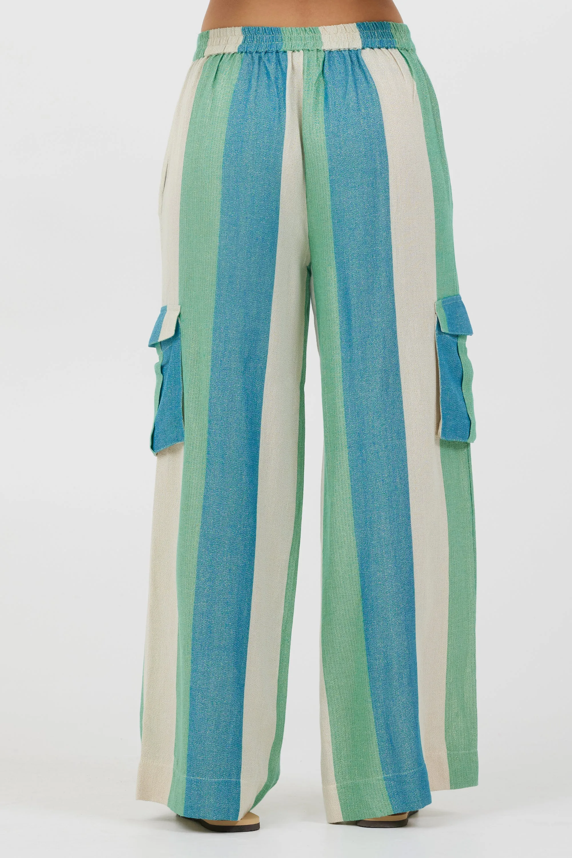 Teal Green & Metallic Stripe Lightweight Pants