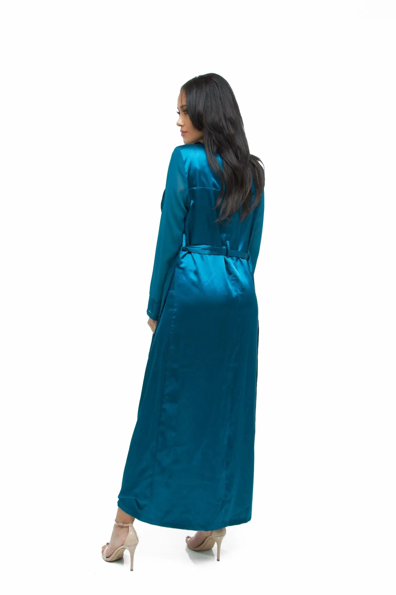 THE MYSTYLEMODE TEAL ESSENTIAL SATIN TRENCH