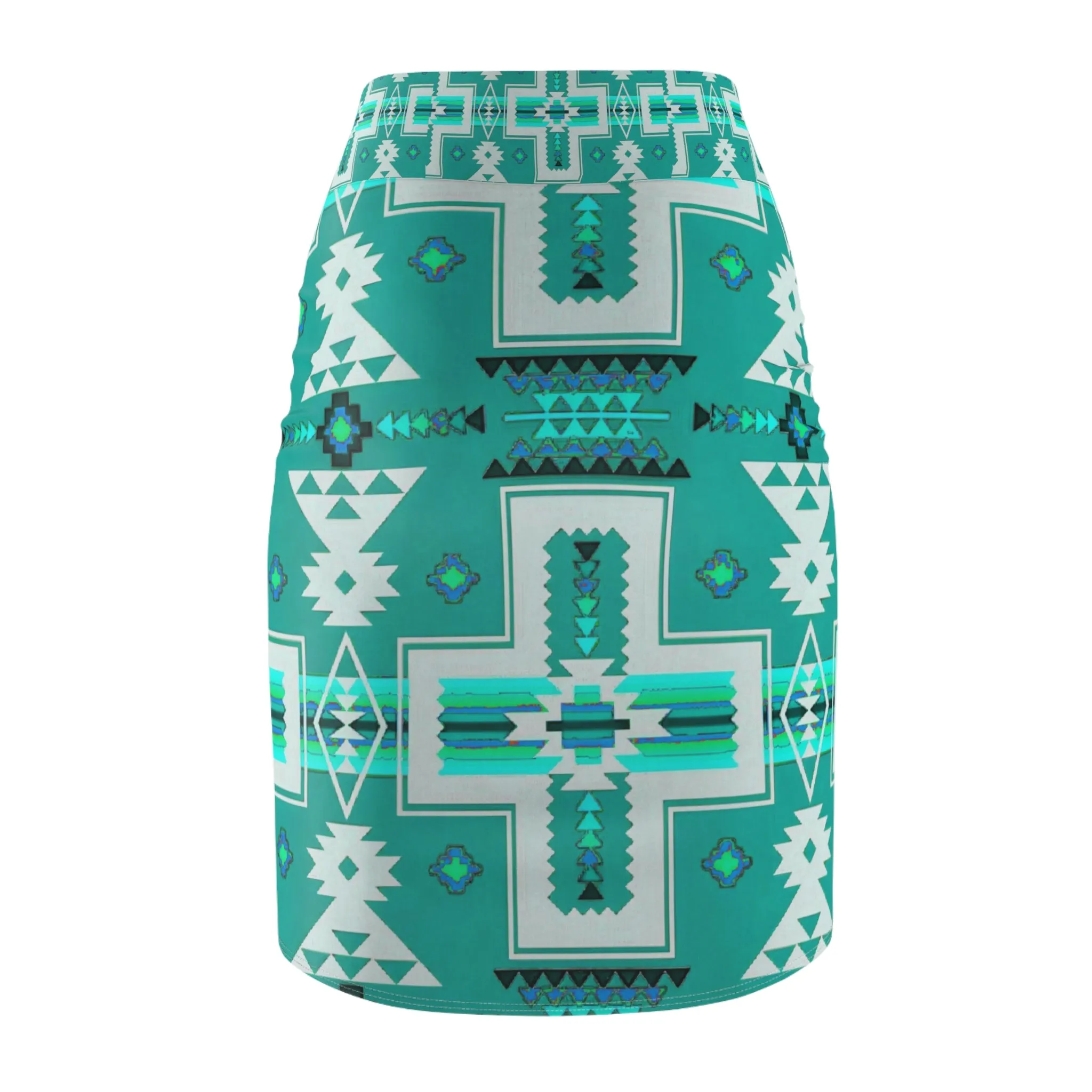 Turquoise native print Women's Pencil Skirt (AOP)