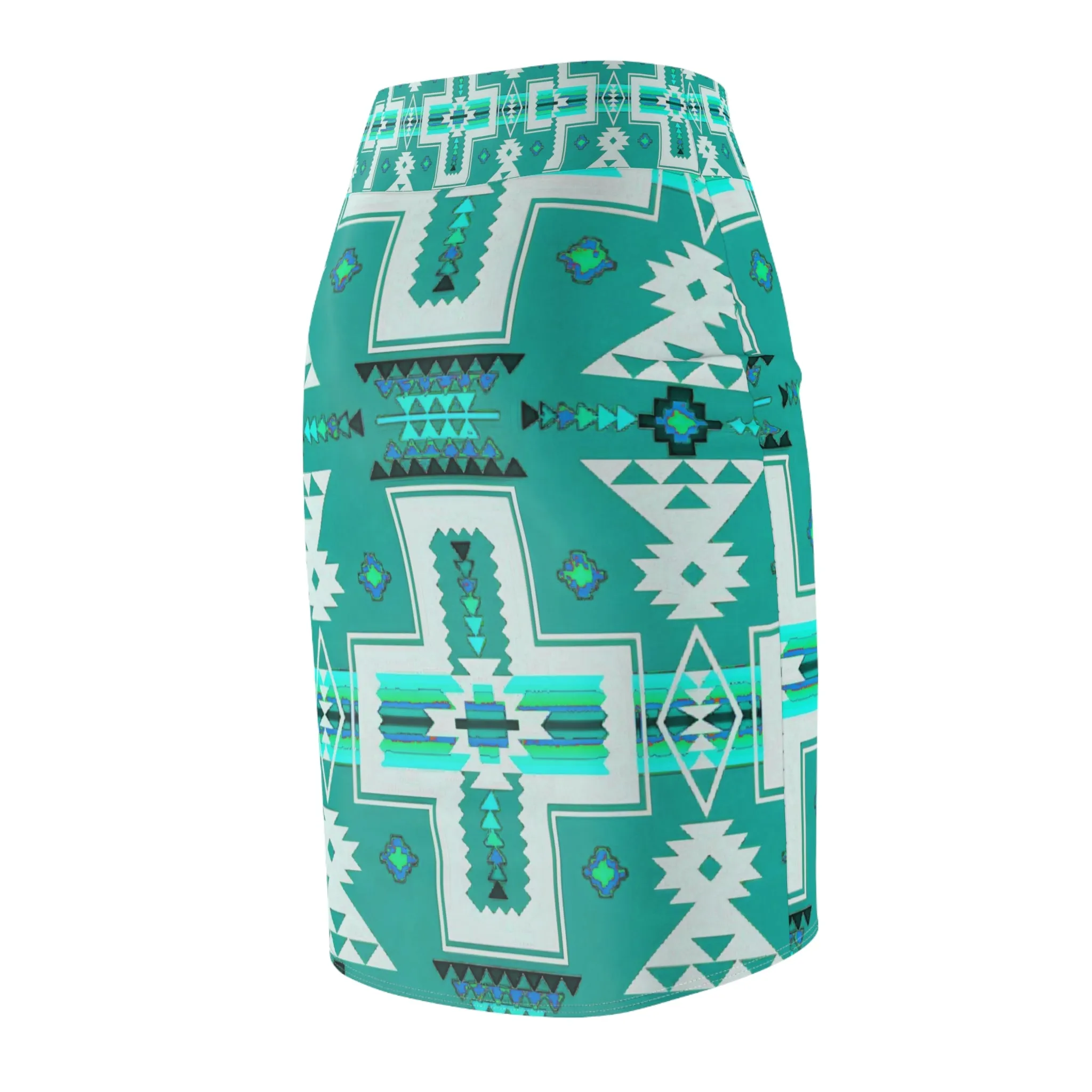 Turquoise native print Women's Pencil Skirt (AOP)