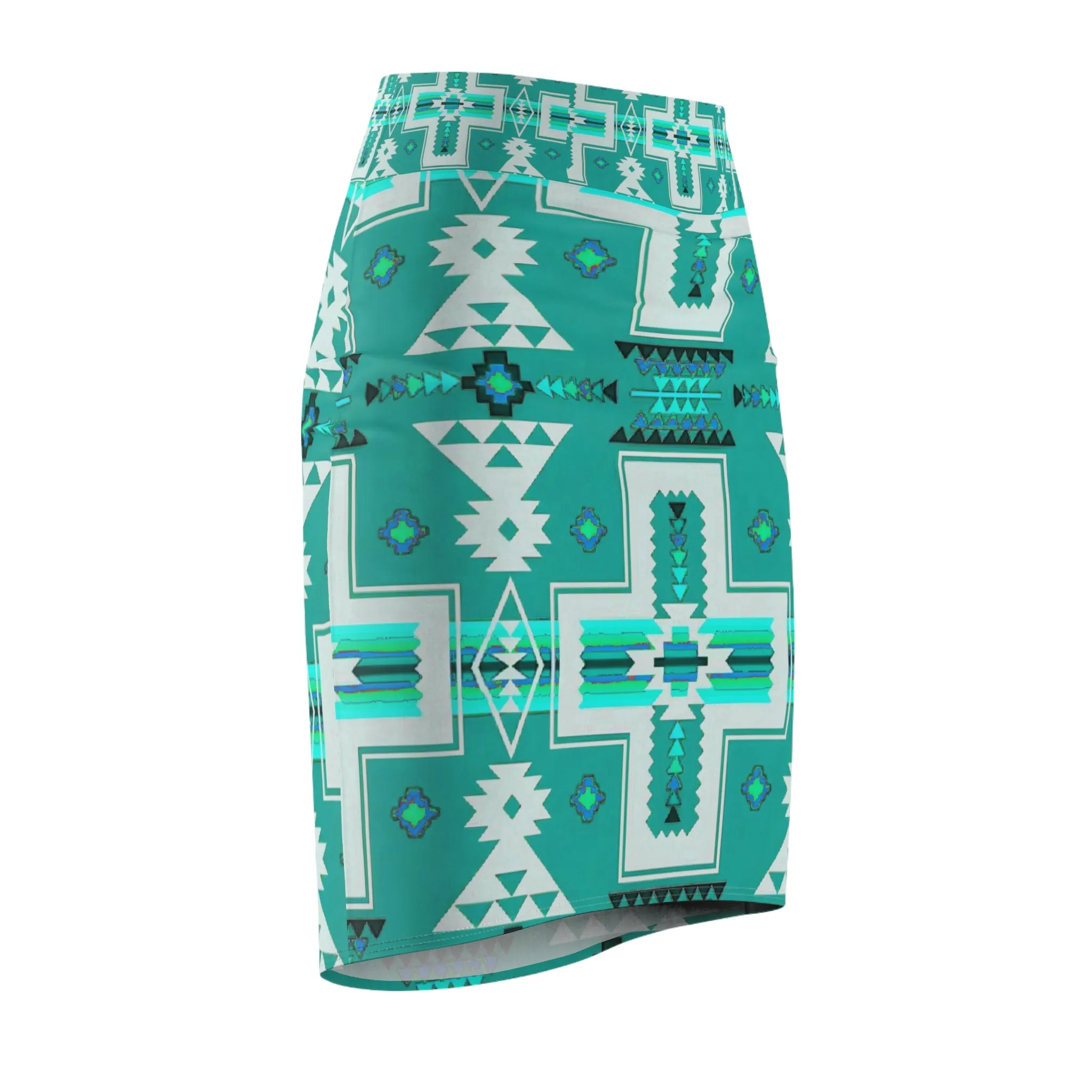 Turquoise native print Women's Pencil Skirt (AOP)