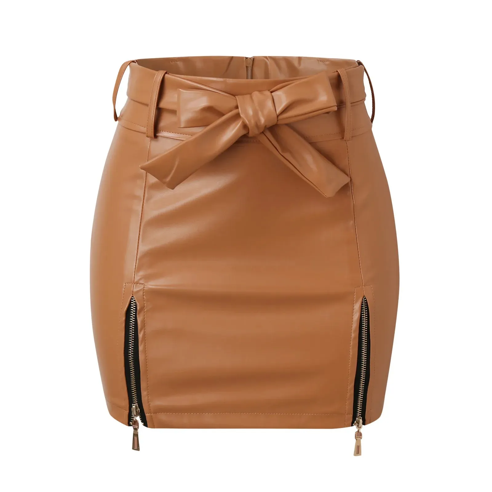 Uniwim Women Leather Skirts High Waist Mini Skirt A Line Pu Zipper Mini Skirt Streetwear Solid Color Women's Skirts Bodycon Dress Mujer