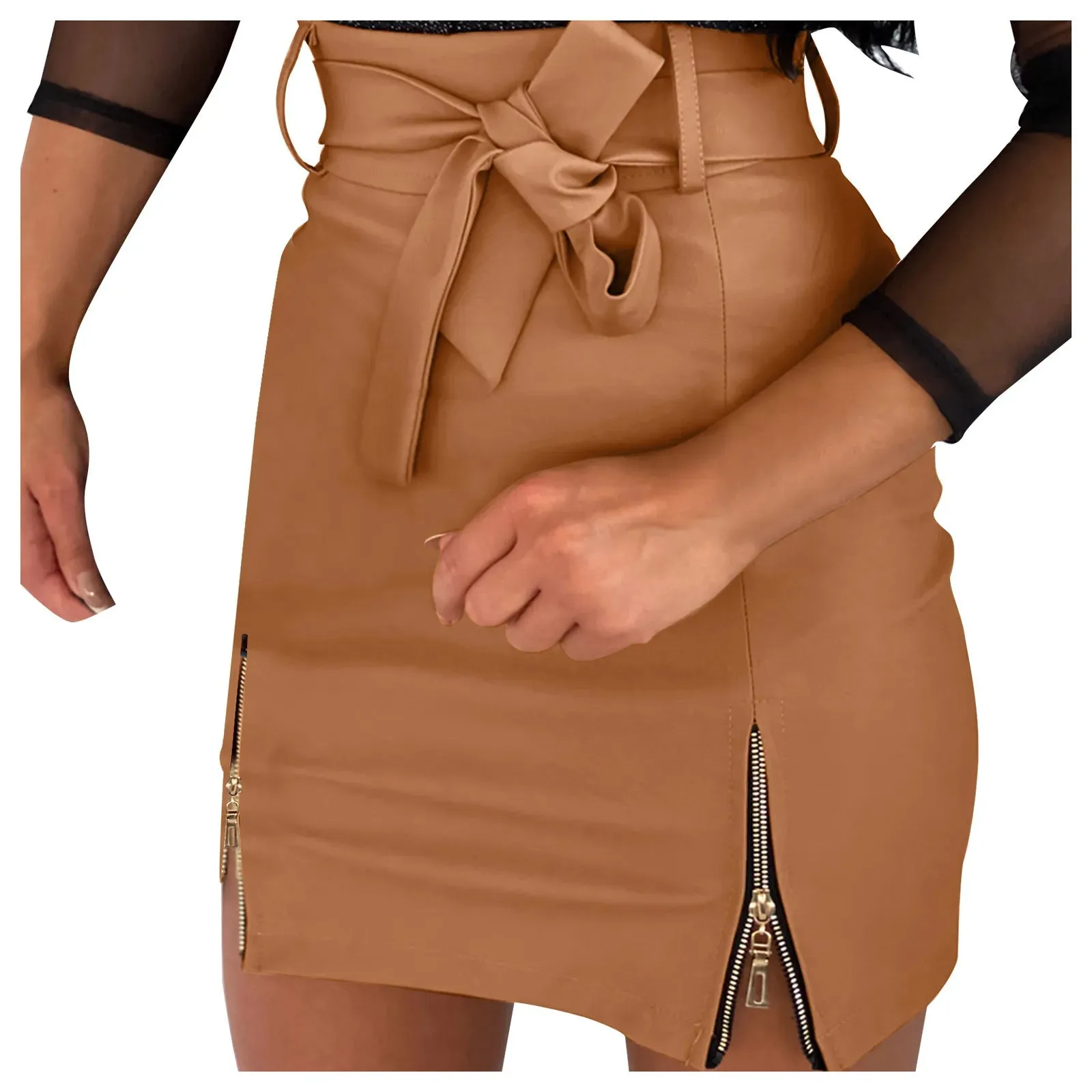 Uniwim Women Leather Skirts High Waist Mini Skirt A Line Pu Zipper Mini Skirt Streetwear Solid Color Women's Skirts Bodycon Dress Mujer