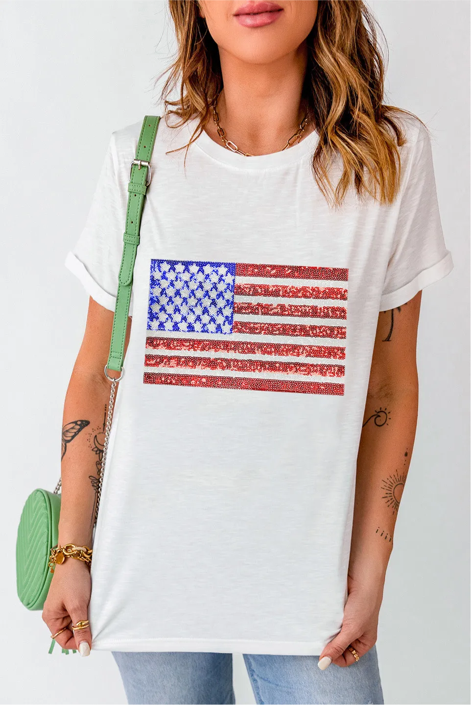 US Flag Round Neck Short Sleeve T-Shirt