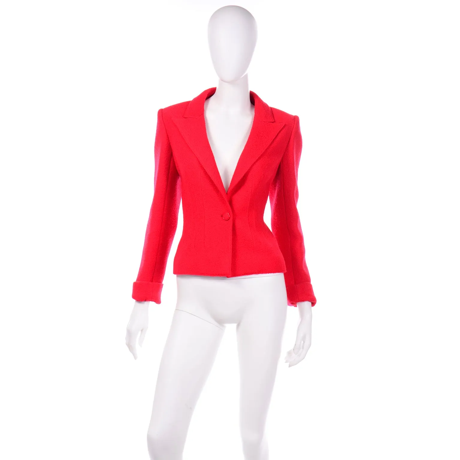 Valentino Red Boucle Wool Short Blazer Jacket