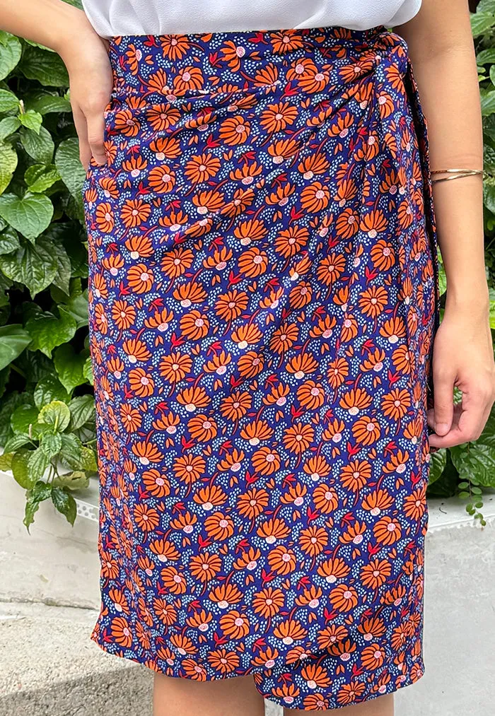 Vine and Branches Naomi Wrap Skirt - Blue Orange