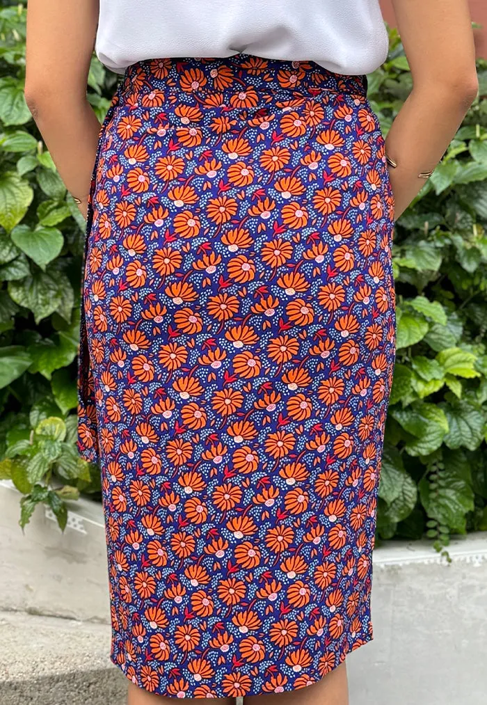 Vine and Branches Naomi Wrap Skirt - Blue Orange