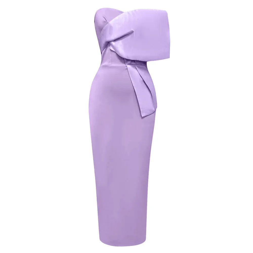 Violet Draped Bardot Midi Dress