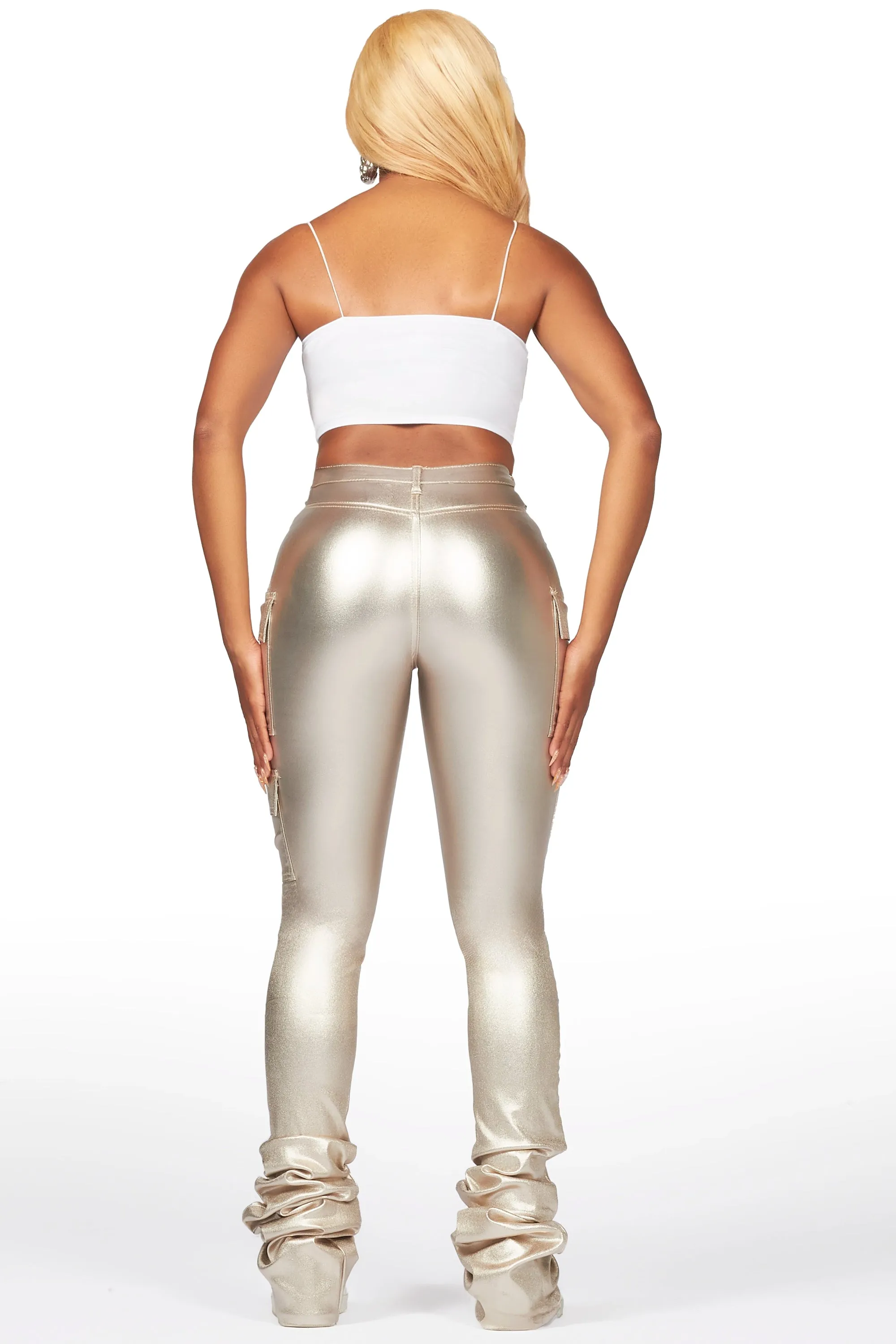 Vixen Metallic Gold Cargo Super Stacked Pant