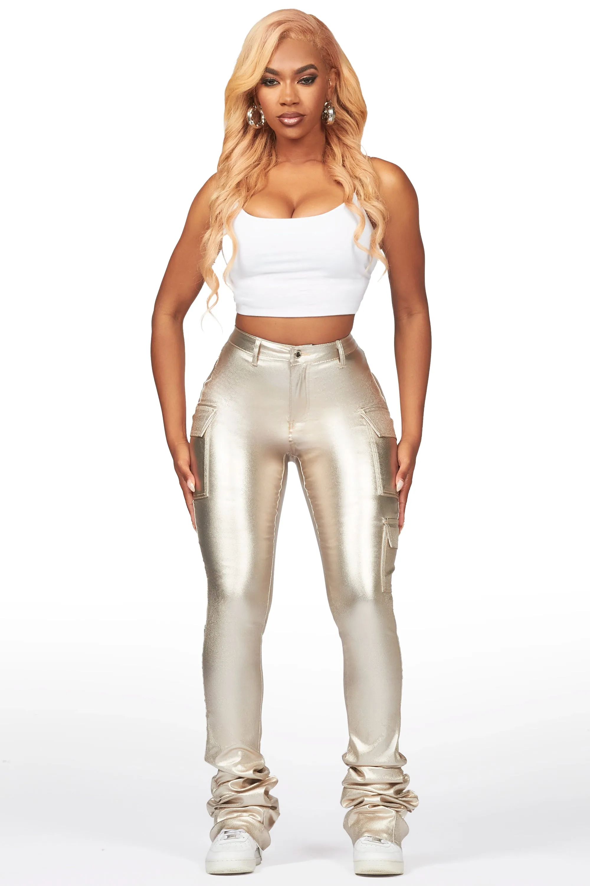 Vixen Metallic Gold Cargo Super Stacked Pant