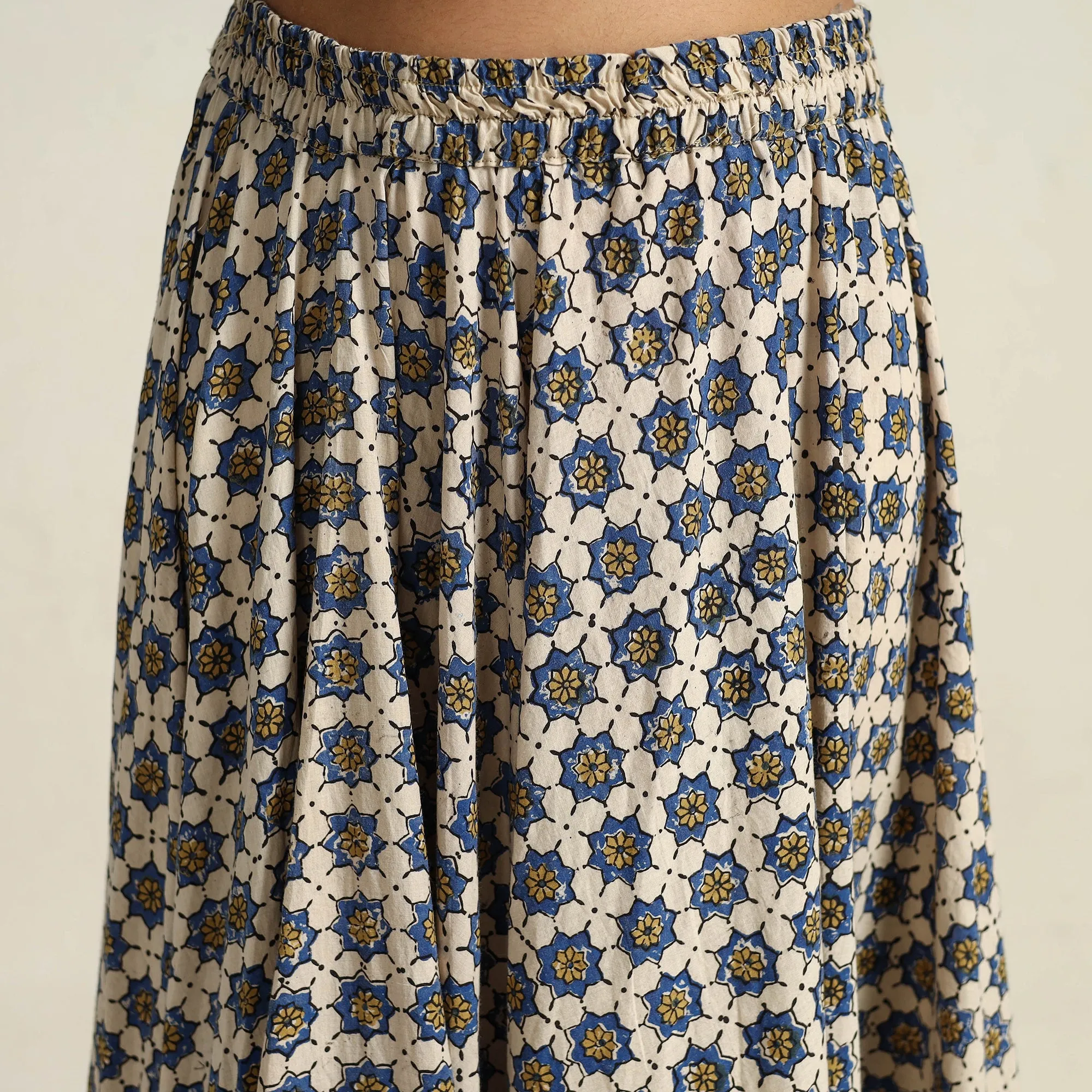 White - Hand Block Printed Cotton Long Ajrakh Skirt 08