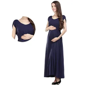 Wholesale Fashion Long Maternity Clothes Maxi Nursing Breastfeeding Dress Pregnant Long Dress Invisible Zippers Drop Shipping