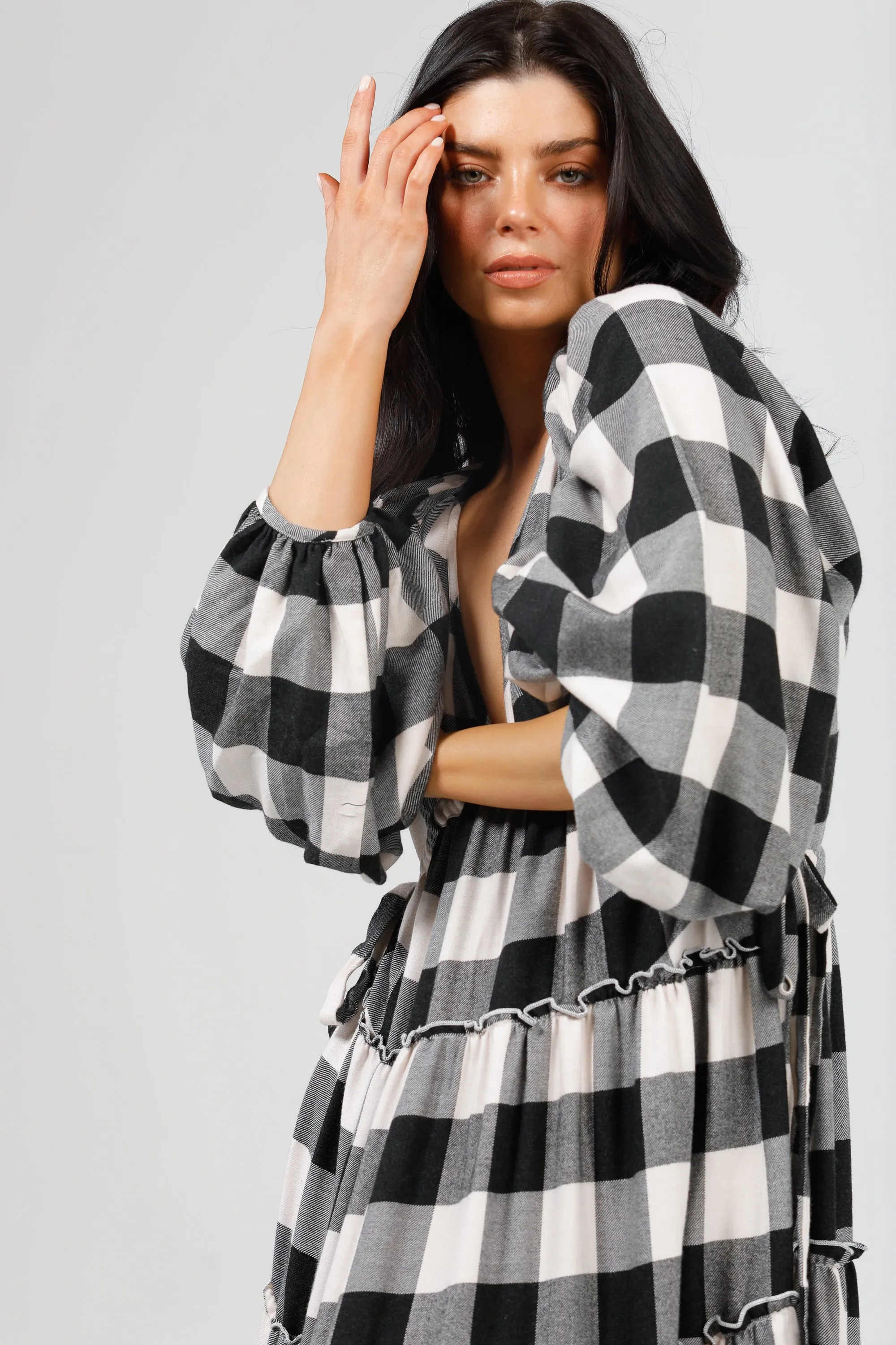 Wing and A Prayer Maxi Dress in Black   White Check