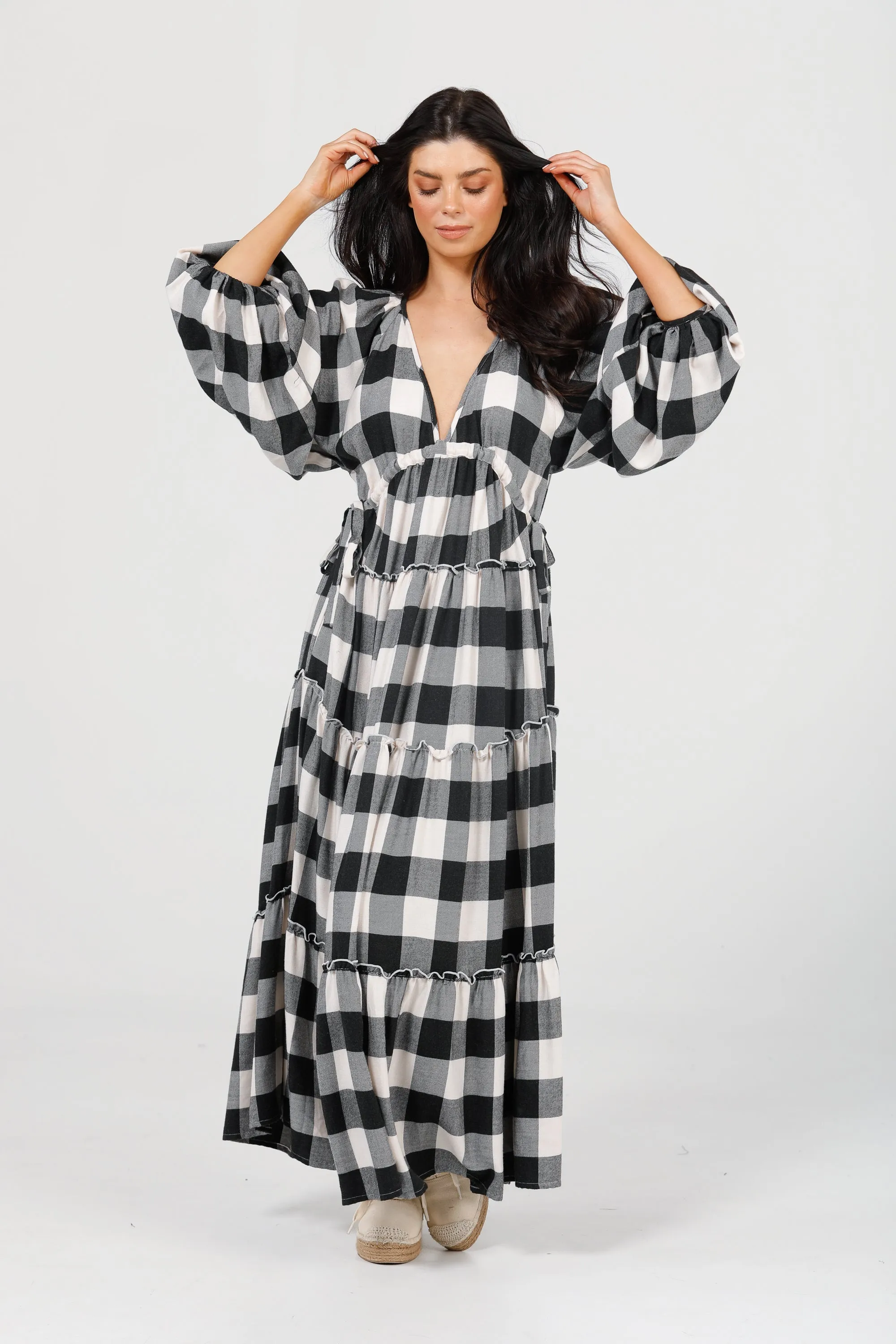 Wing and A Prayer Maxi Dress in Black   White Check