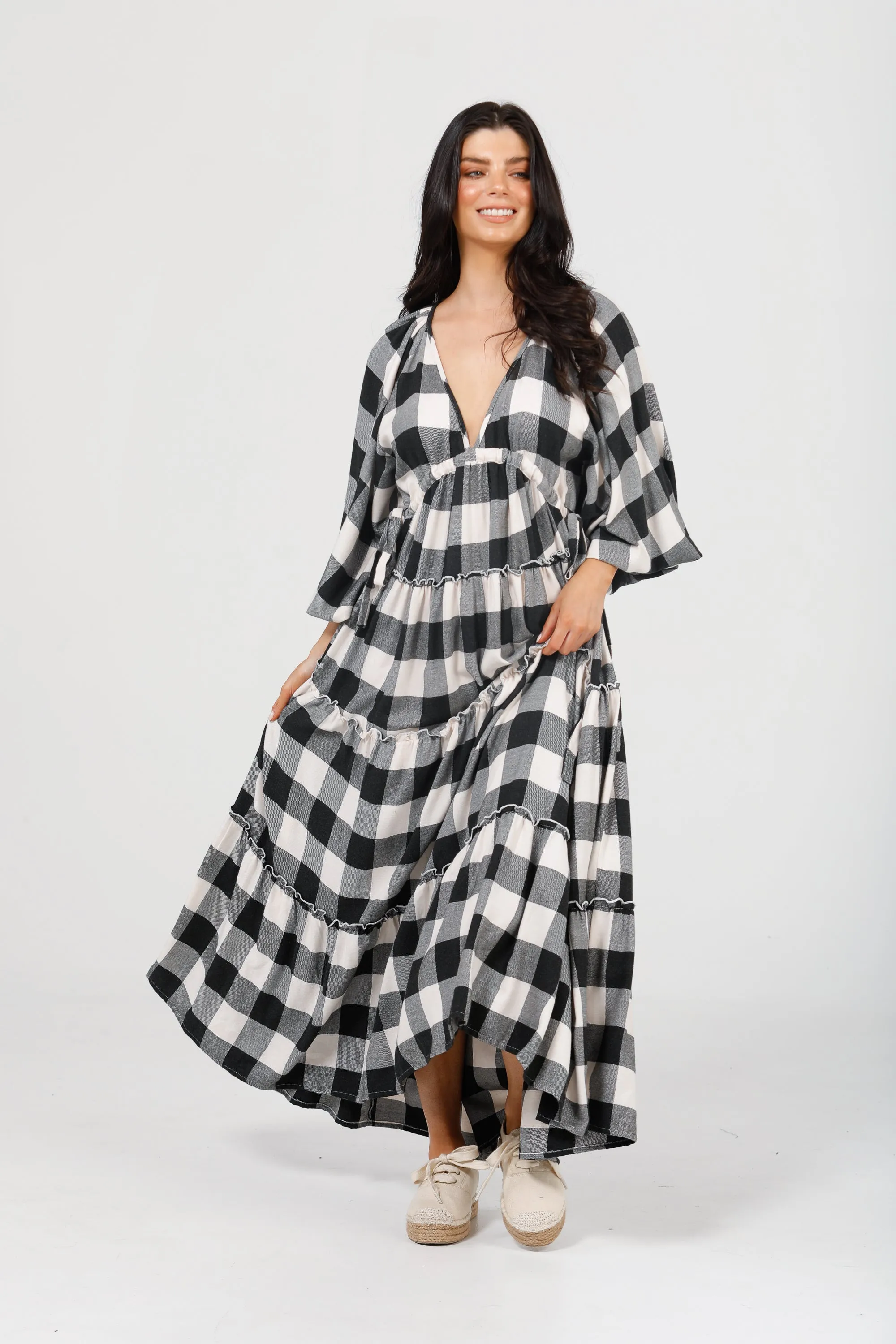 Wing and A Prayer Maxi Dress in Black   White Check