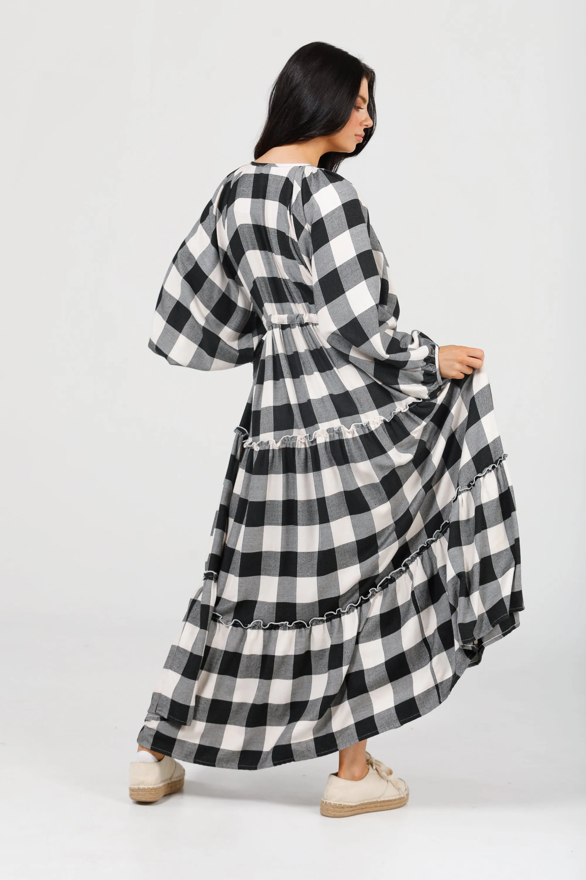 Wing and A Prayer Maxi Dress in Black   White Check