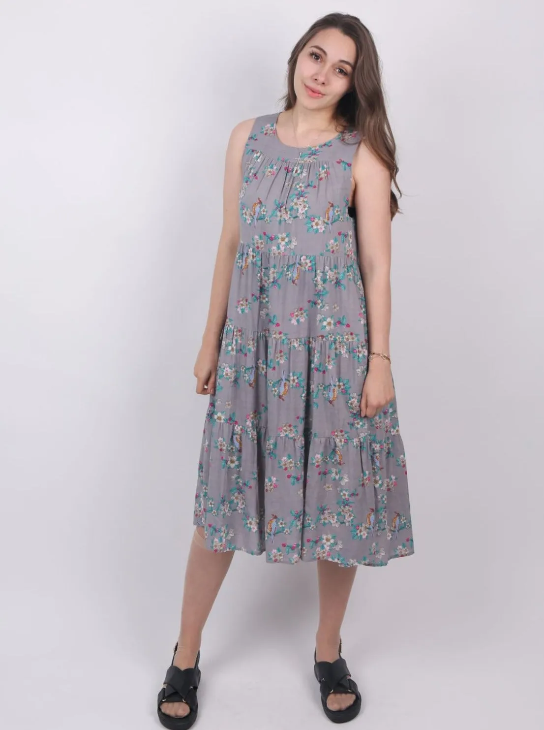 Woman Non-Sleeves Maxi Dress Casual Holiday Floral Birds Print Dress by Kaja Clothing - Lauren Dress