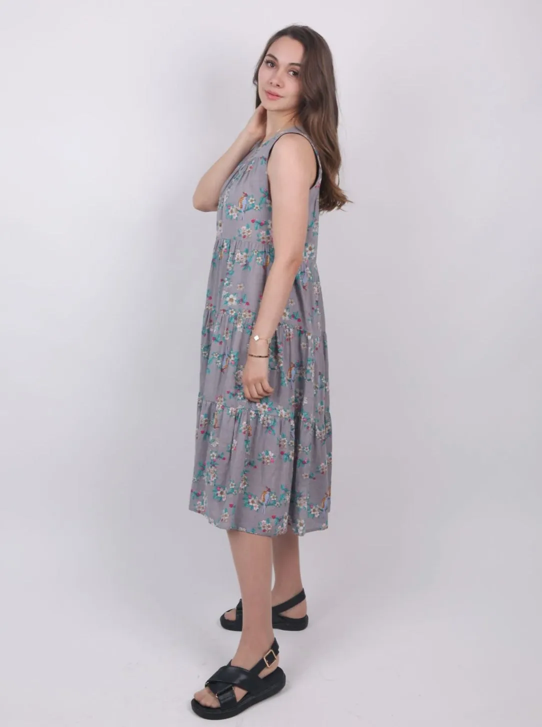 Woman Non-Sleeves Maxi Dress Casual Holiday Floral Birds Print Dress by Kaja Clothing - Lauren Dress