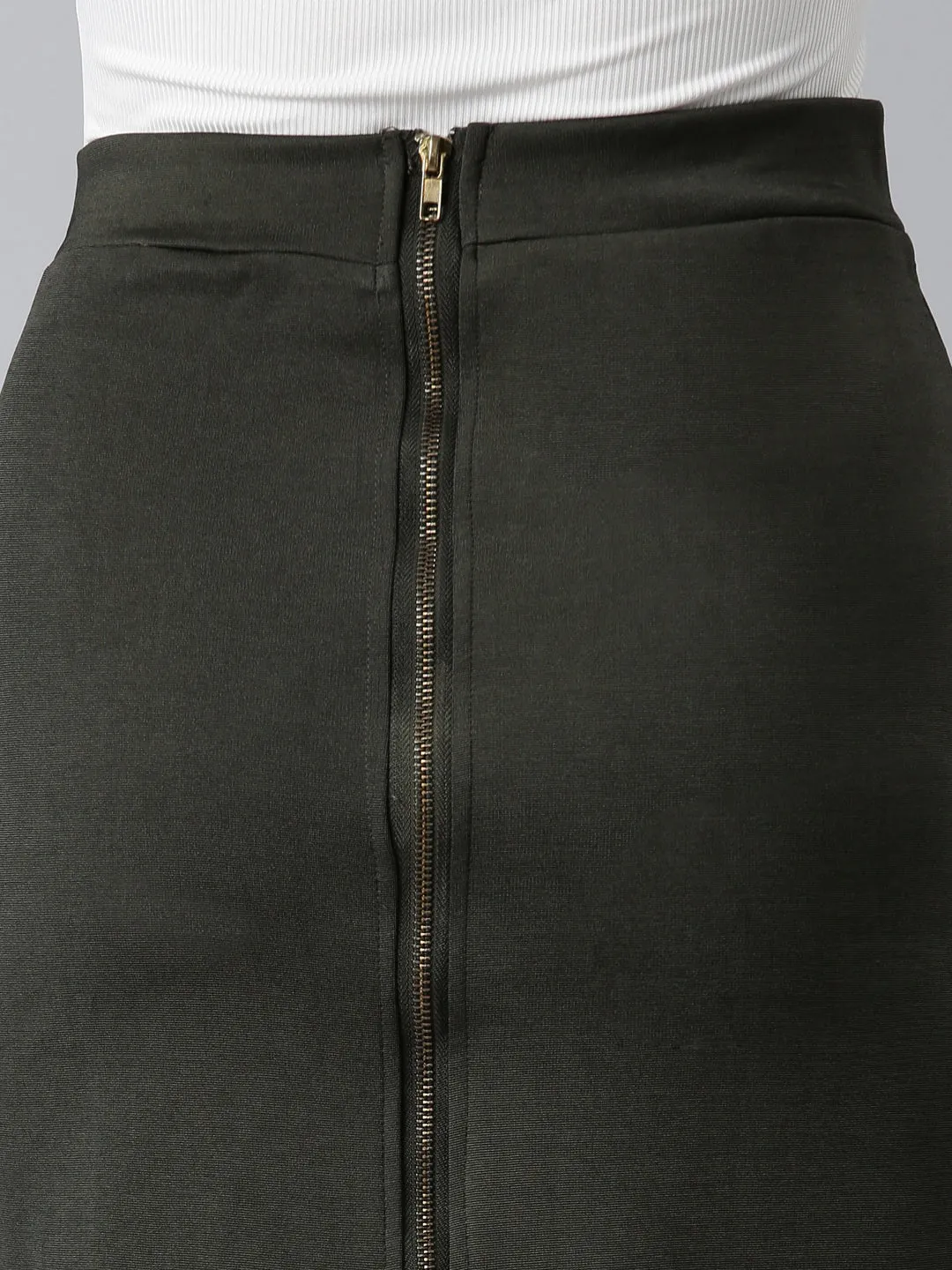 Women Olive Solid Pencil Skirt