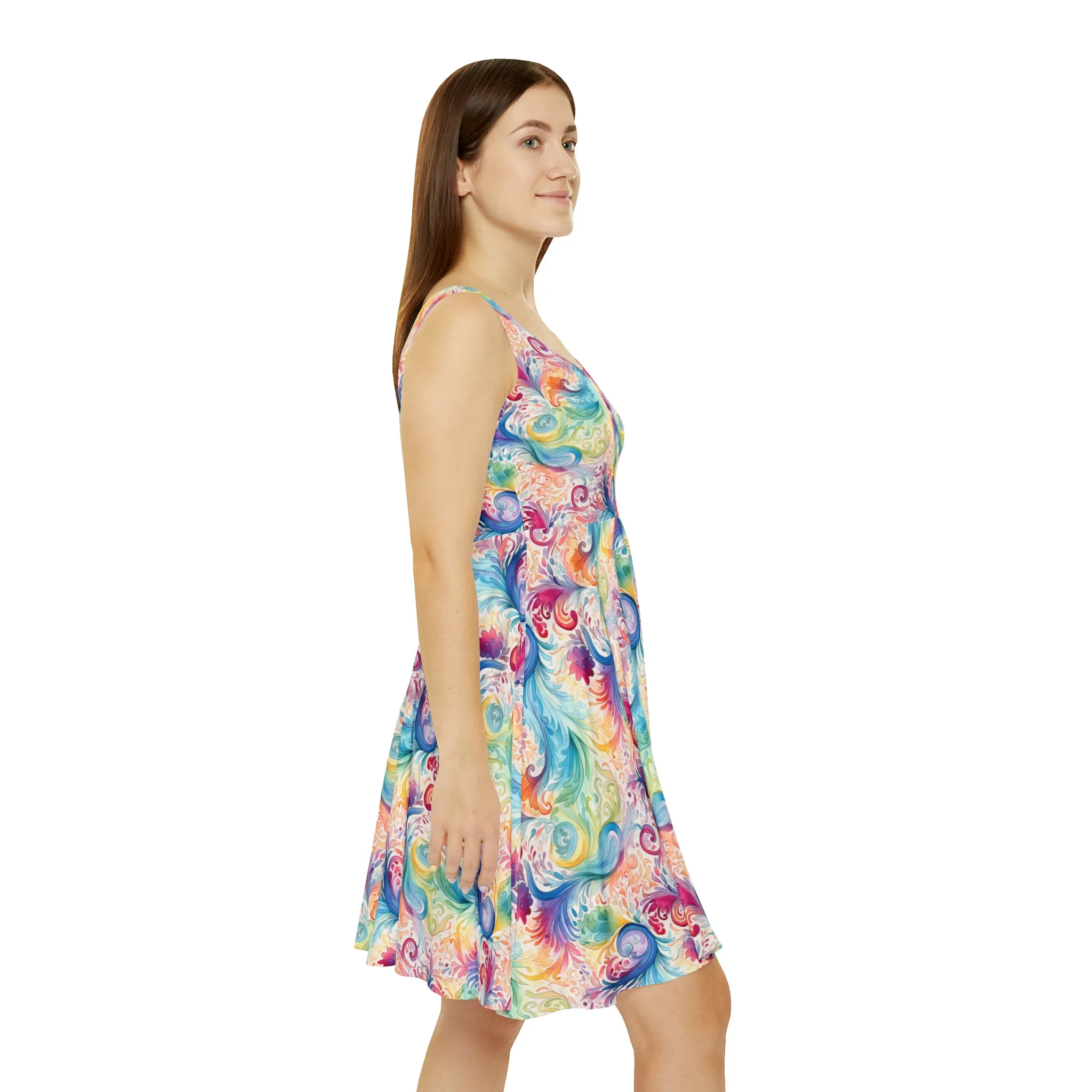 Women's Skater Dress Rainbow Paisley