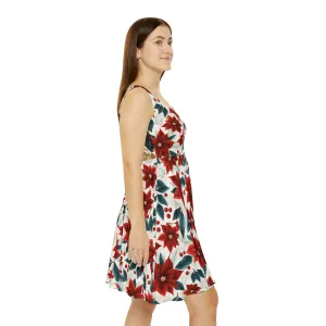 Women's Skater Dress, Red Poinsettia