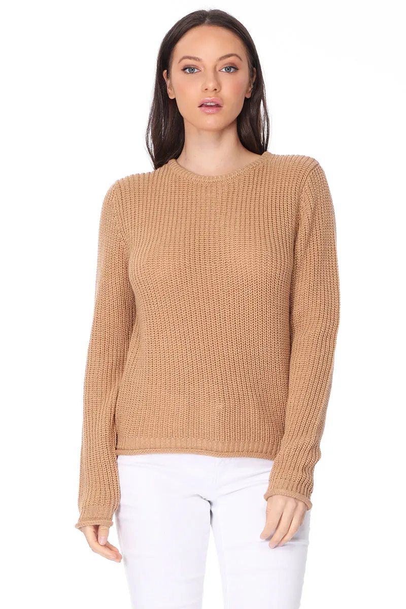 YEMAK Women's Casual Classic Crewneck Waffle Knit Long Sleeve Thin Pullover Sweater MK8176 (S-L)