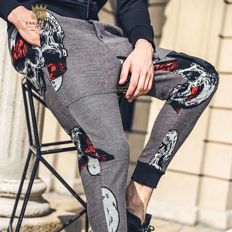 Youth Streetwear Style with Skulls Pattern Men Jogger Pant