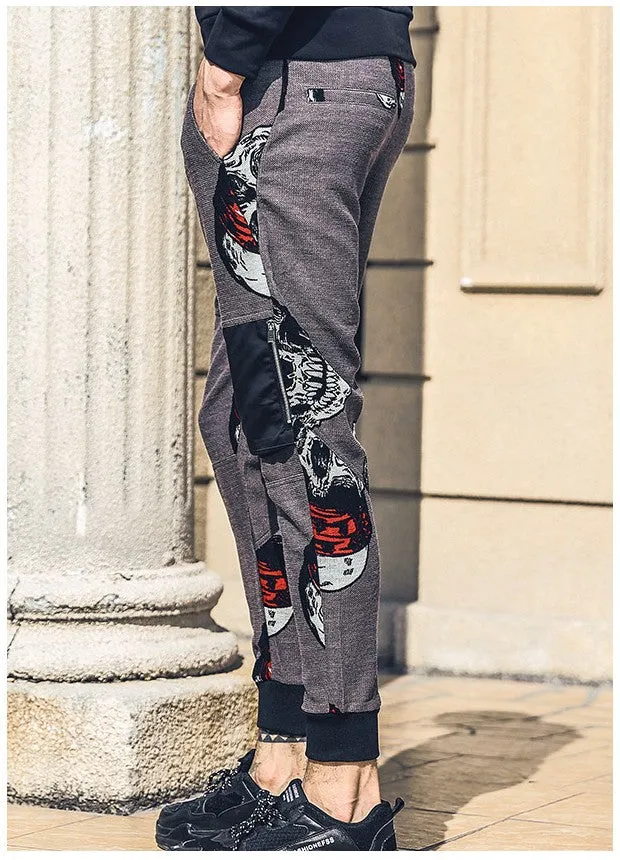 Youth Streetwear Style with Skulls Pattern Men Jogger Pant