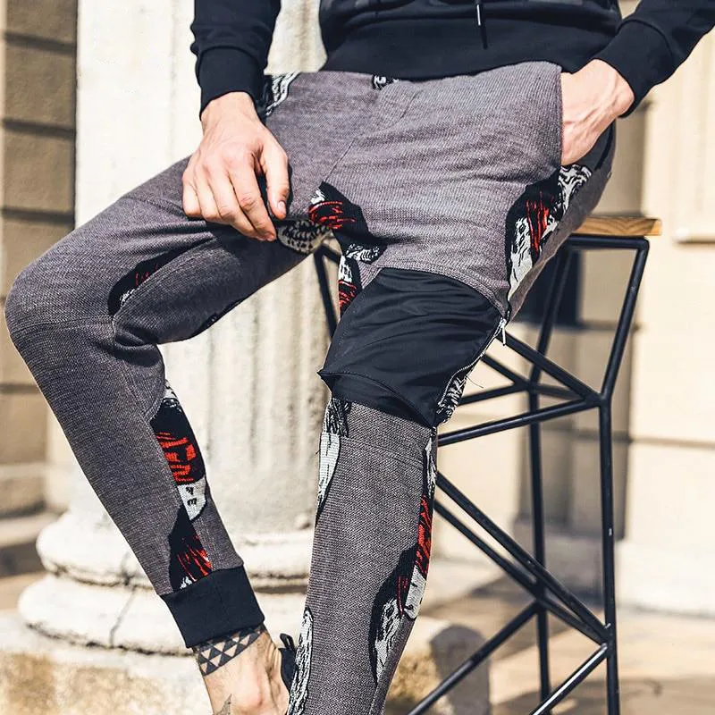 Youth Streetwear Style with Skulls Pattern Men Jogger Pant