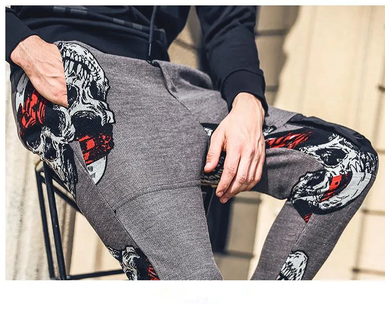 Youth Streetwear Style with Skulls Pattern Men Jogger Pant