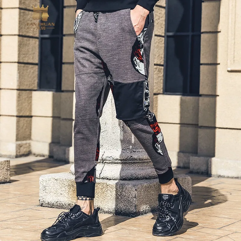 Youth Streetwear Style with Skulls Pattern Men Jogger Pant